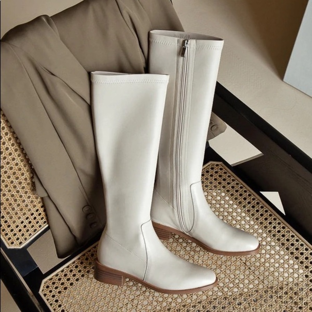 Looks Like Summer Melody White Below the Knee Riding Boots